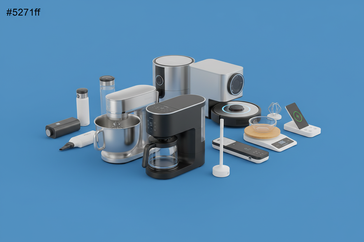 huishoudelijke gadgets met achtergrond kleur #5271ff