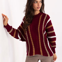 Bordowy ażurowy sweter w paski