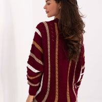 Bordowy ażurowy sweter w paski