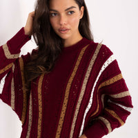 Bordowy ażurowy sweter w paski